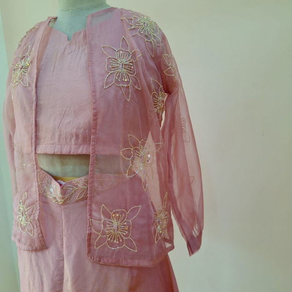 ONION PINK HANDWORK INDO WESTERN  SET