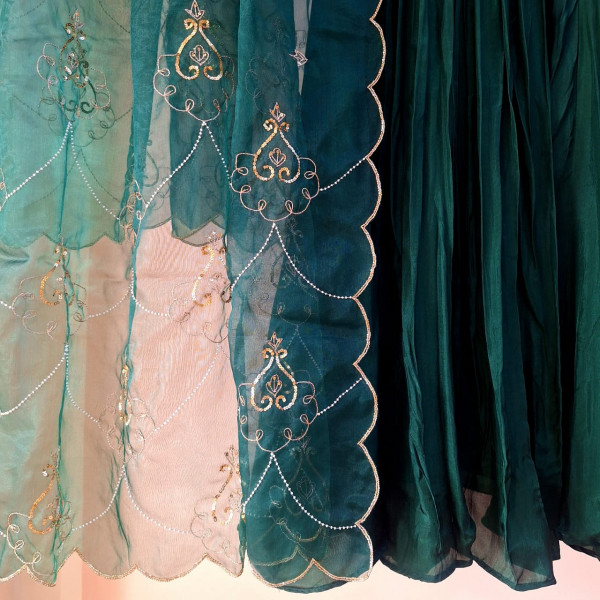 BOTTLE GREEN SUMMER SILK HANDWORK  SUIT SET