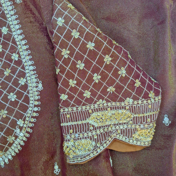 BROWN TISSUE HANDWORK SAREE