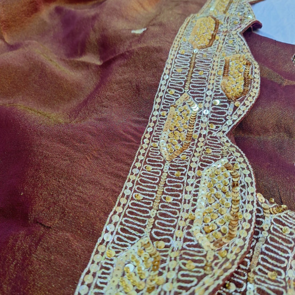 BROWN TISSUE HANDWORK SAREE