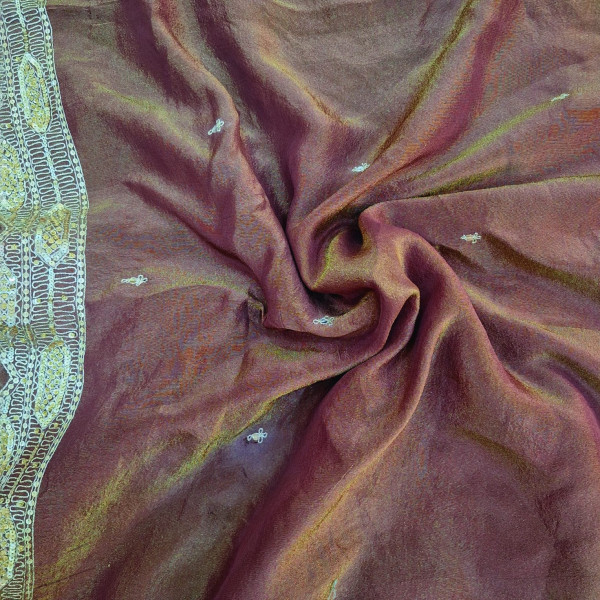BROWN TISSUE HANDWORK SAREE
