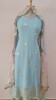 AQUA BLUE KACHHA GOTA HANDWORK SUIT PANT WITH CHIFFON PINK AND BLUE SHADED  DUPATTA SET