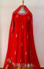 RED HANDWORK KURTI PANT WITH CHIFFON DUPATTA SET
