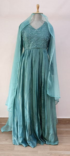 SEA BLUE HANDWORK ANARKALI  AND DUPATTA SET