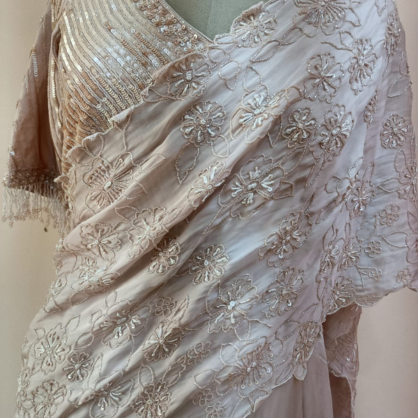 NUDE PINK HANDWORK LEHENGA AND BLOUSE  WITH DUPATTA SET