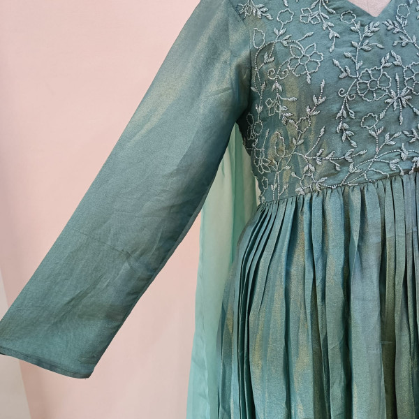 SEA BLUE HANDWORK ANARKALI  AND DUPATTA SET