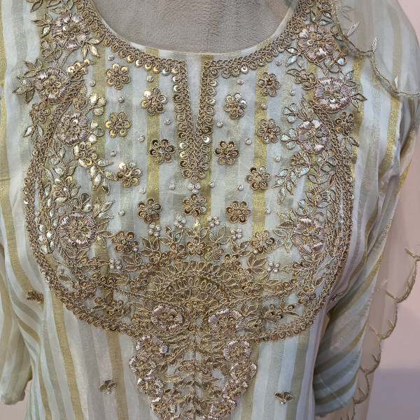 OFF WHITE HANDWORK KURTI FARSI PANTS WITH DUPATTA SET