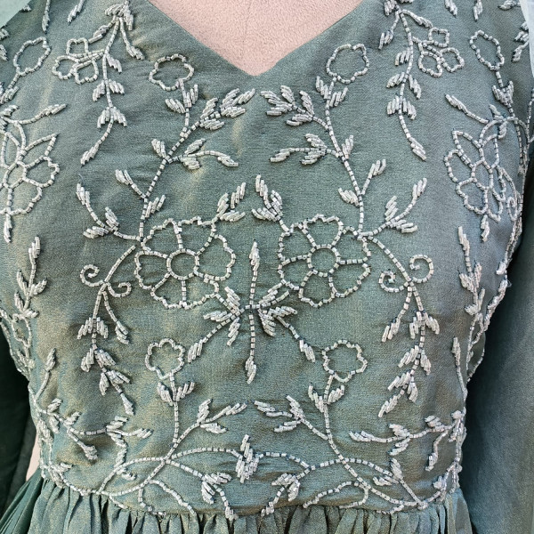 SEA BLUE HANDWORK ANARKALI  AND DUPATTA SET