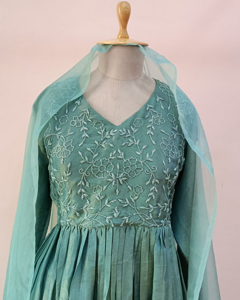 SEA BLUE HANDWORK ANARKALI  AND DUPATTA SET