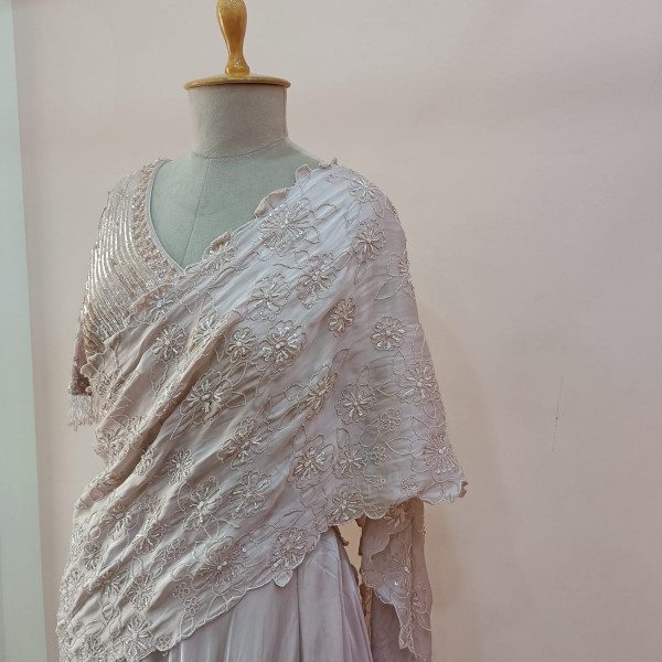 NUDE PINK HANDWORK LEHENGA AND BLOUSE  WITH DUPATTA SET