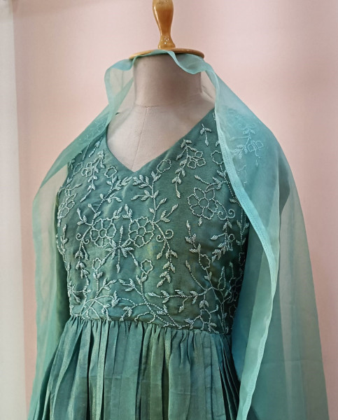 SEA BLUE HANDWORK ANARKALI  AND DUPATTA SET
