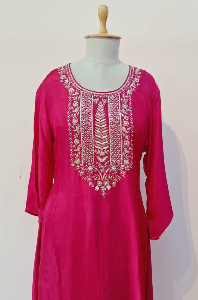 RANI PINK HANDWORK KURTI AND PANT SET