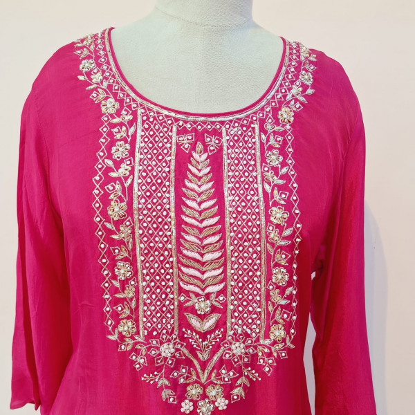 RANI PINK HANDWORK KURTI AND PANT SET