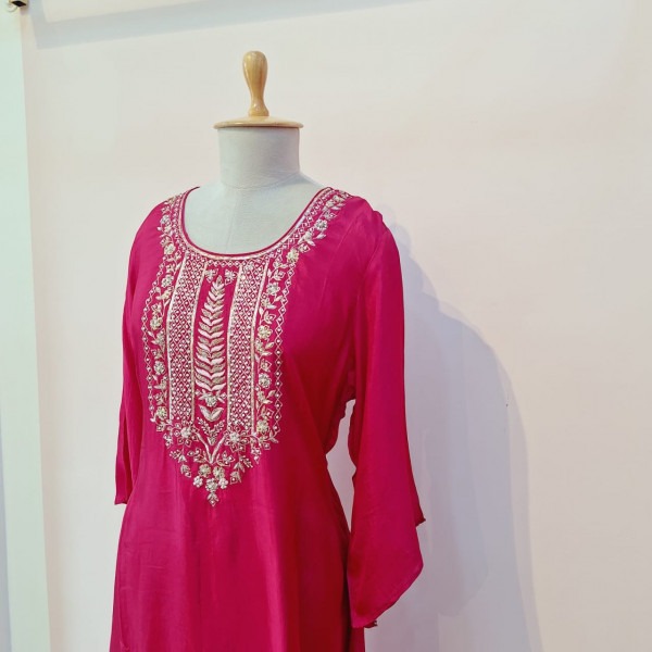 RANI PINK HANDWORK KURTI AND PANT SET