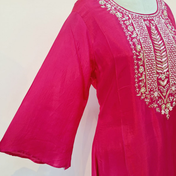 RANI PINK HANDWORK KURTI AND PANT SET