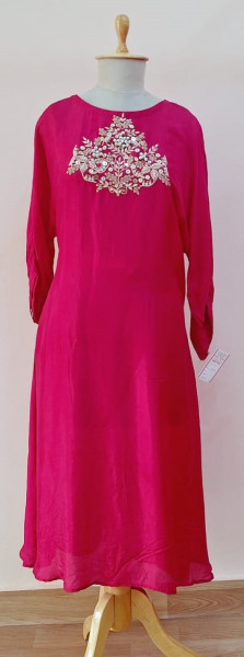 REDDISH PINK HANDWORK KURTI AND PANT SET