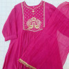 RANI PINK MUL CHANDERI HANDWORK SUIT  PANT AND DUPATTA SET