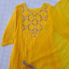 MANGO YELLOW MUL CHANDERI HANDWORK SUIT PANT AND DUPATTA SET