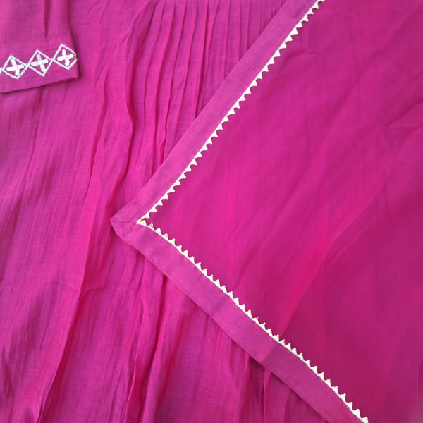 PINK MUL CHANDERI HANDWORK SUIT PANT AND DUPATTA SET