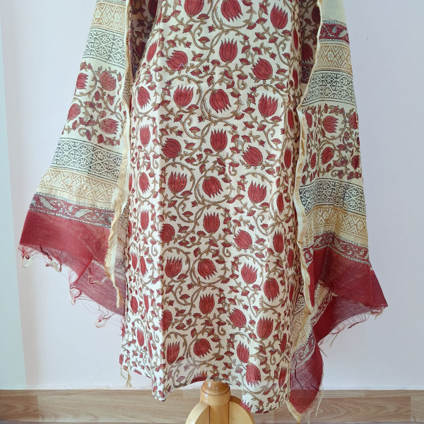 LIGHT SKINNY PRINTED CHANDERI HANDWORK  SUIT PANT AND DUPATTA SET