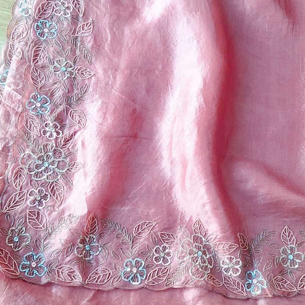 Image of BLUSH PINK PURE ORGANZA HANDWORK SAREE