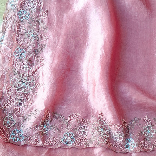 BLUSH PINK PURE ORGANZA HANDWORK SAREE