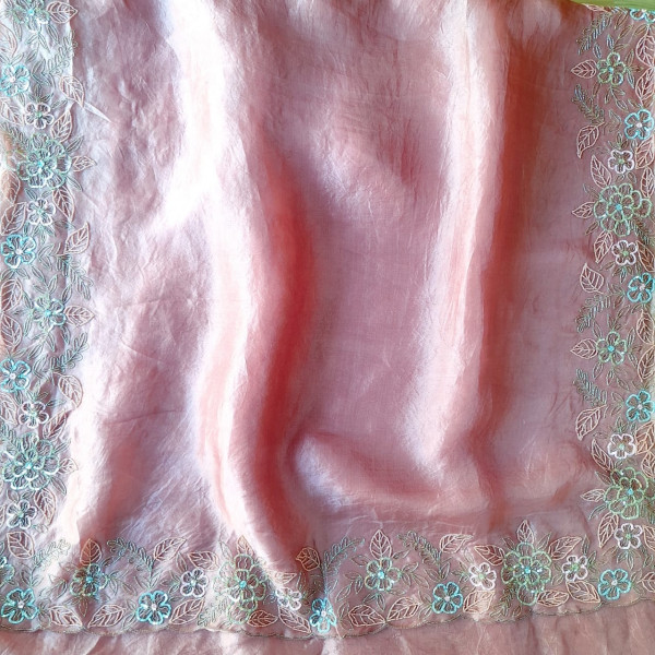 BLUSH PINK PURE ORGANZA HANDWORK SAREE