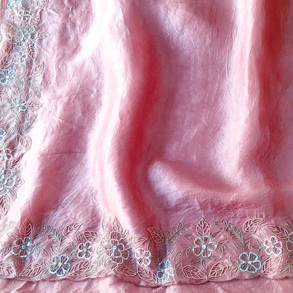 BLUSH PINK PURE ORGANZA HANDWORK SAREE