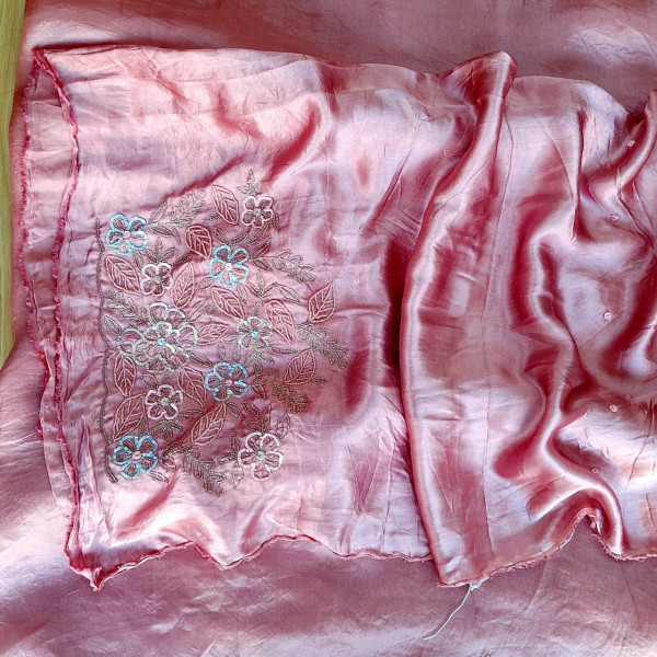 BLUSH PINK PURE ORGANZA HANDWORK SAREE