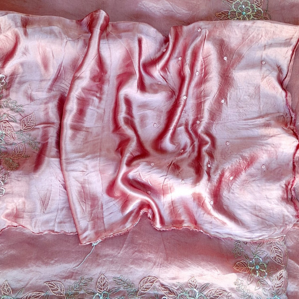 BLUSH PINK PURE ORGANZA HANDWORK SAREE