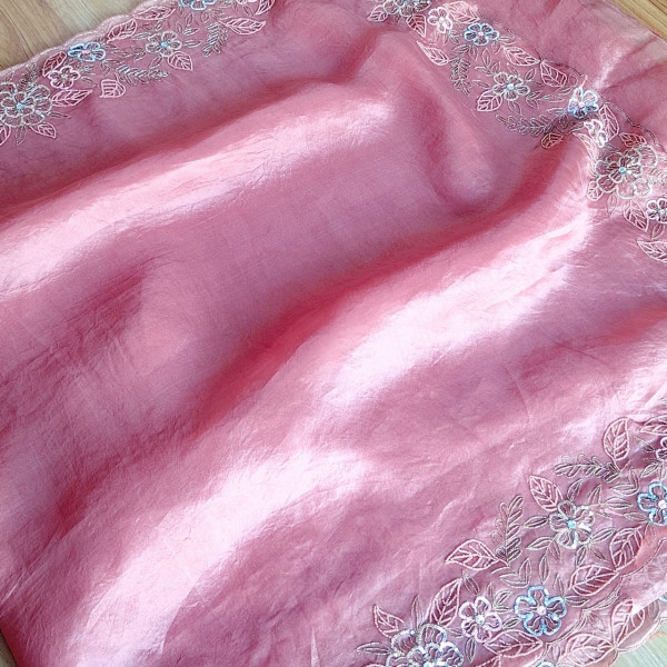 BLUSH PINK PURE ORGANZA HANDWORK SAREE