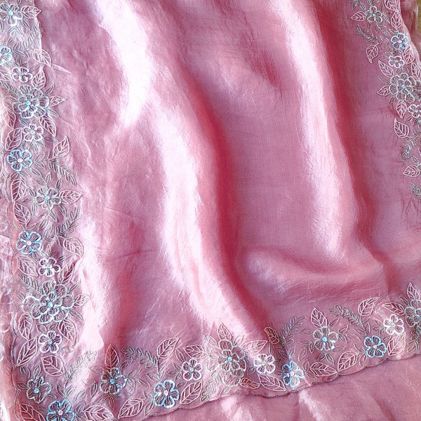 BLUSH PINK PURE ORGANZA HANDWORK SAREE