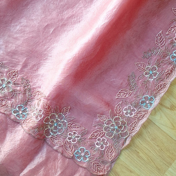 BLUSH PINK PURE ORGANZA HANDWORK SAREE