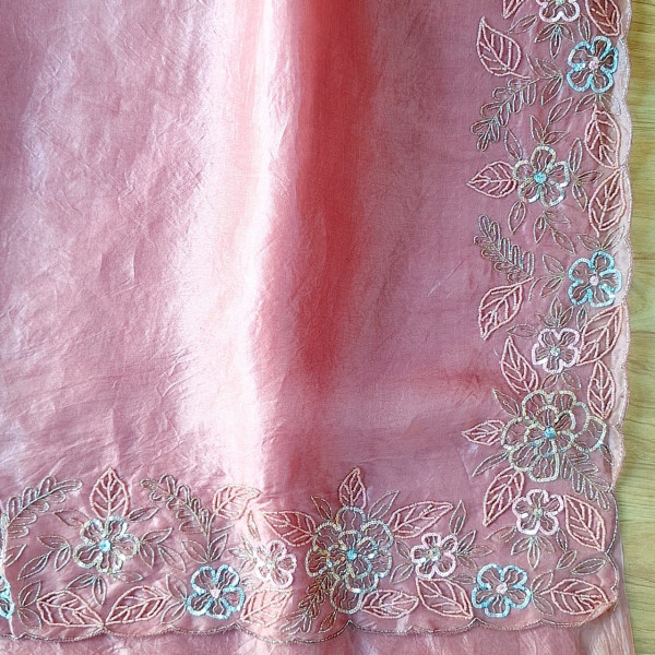 BLUSH PINK PURE ORGANZA HANDWORK SAREE