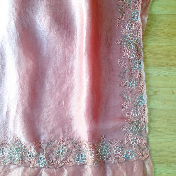 BLUSH PINK PURE ORGANZA HANDWORK SAREE