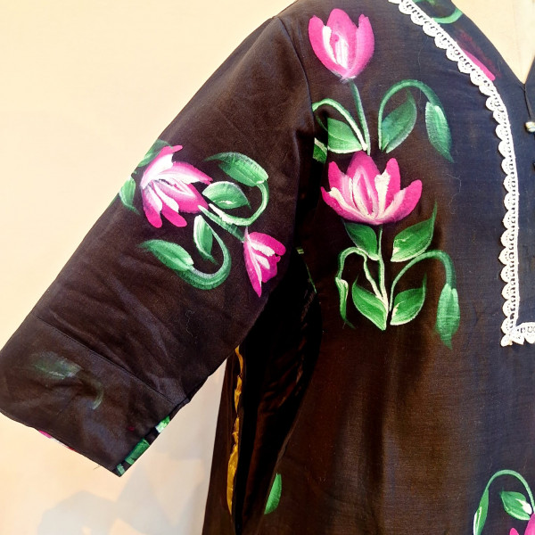 BLACK PRINTED CHANDERI SUIT PANT AND DUPATTA SET