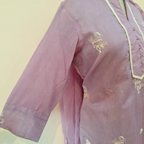 LAVENDER PRINTED COTTON SUIT PANT AND DUPATTA SET