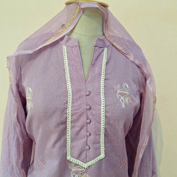 LAVENDER PRINTED COTTON SUIT PANT AND DUPATTA SET