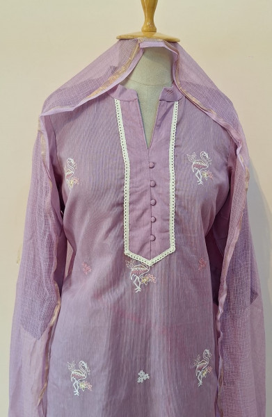 LAVENDER PRINTED COTTON SUIT PANT AND DUPATTA SET