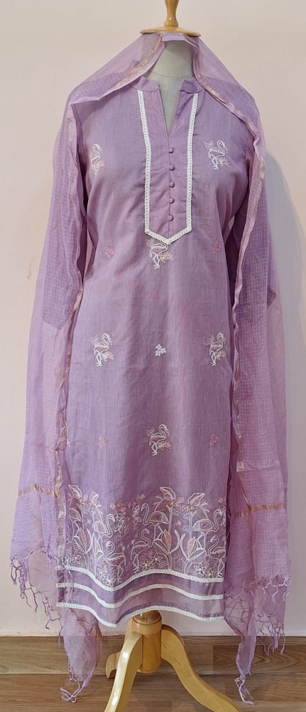 Image of LAVENDER PRINTED COTTON SUIT PANT AND DUPATTA SET