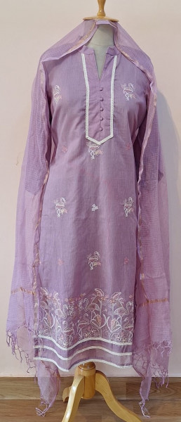 LAVENDER PRINTED COTTON SUIT PANT AND DUPATTA SET