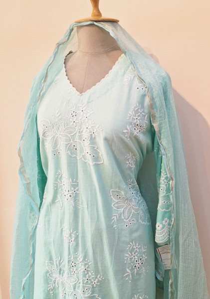 LIGHT C- GREEN EMBROIDERY COTTON SUIT PANT AND DUPATTA SET