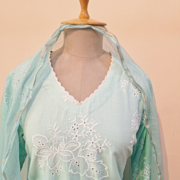 LIGHT C- GREEN EMBROIDERY COTTON SUIT PANT AND DUPATTA SET