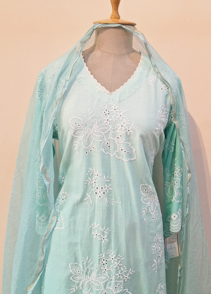 LIGHT C- GREEN EMBROIDERY COTTON SUIT PANT AND DUPATTA SET