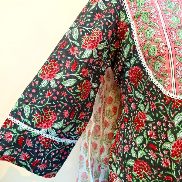 BLACK PRINTED COTTON SUIT PANT AND DUPATTA SET