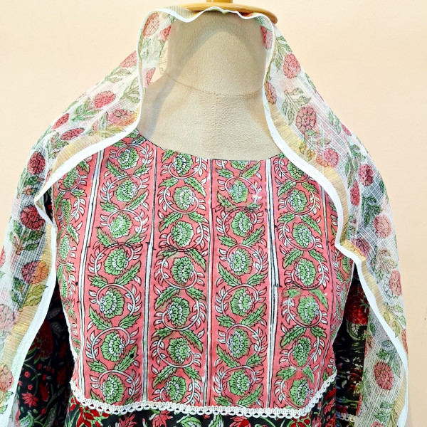 BLACK PRINTED COTTON SUIT PANT AND DUPATTA SET