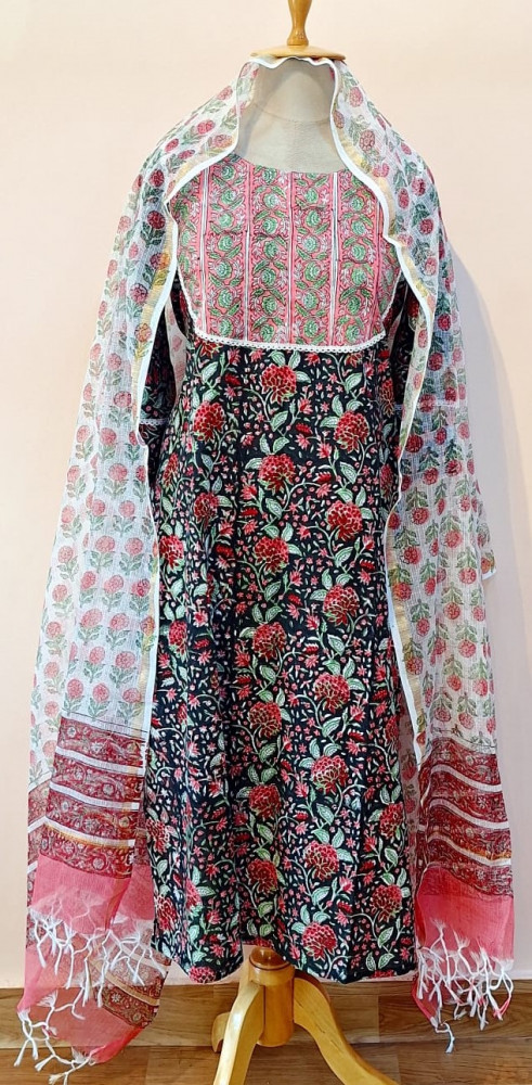 Image of BLACK PRINTED COTTON SUIT PANT AND DUPATTA SET