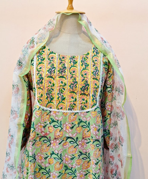 MINT GREEN PRINTED COTTON SUIT PANT AND DUPATTA SET