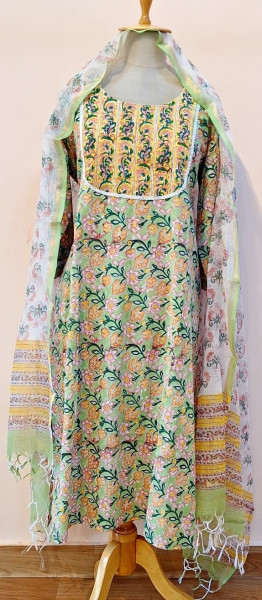 MINT GREEN PRINTED COTTON SUIT PANT AND DUPATTA SET