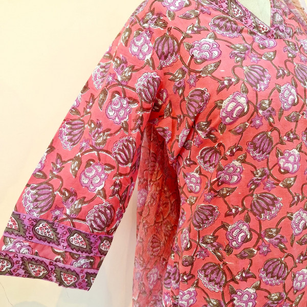 PEACH PRINTED COTTON SUIT PANT AND DUPATTA SET